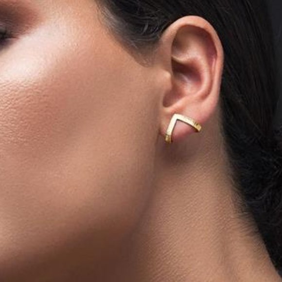 Golden Vibe 925 Sterling Silver  Gold V-Shaped Stud Earrings